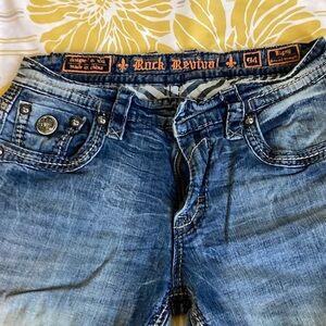 Rock Revival Blue Relaxed Jeans with Vintage Fading
